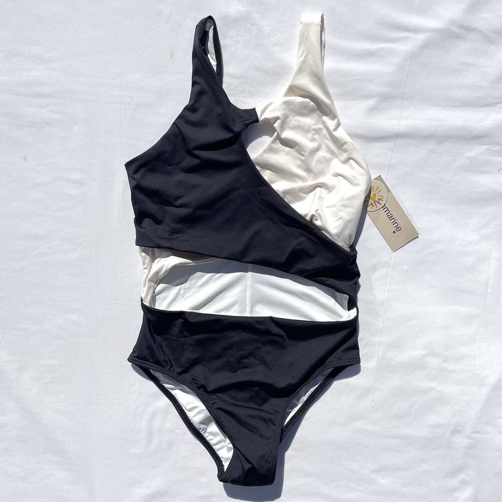 Submarine Designer Twist One Piece Monokini Swimsuit Girls 10 Black Cream